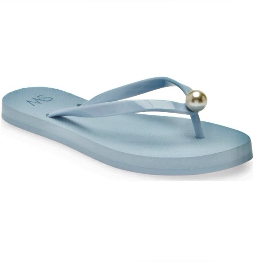 Stuart Weitzman Single Pearl Thong Flip Flop in Blue Size 9.